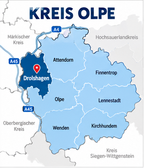 Karte Kreis Olpe mit Drolshagen