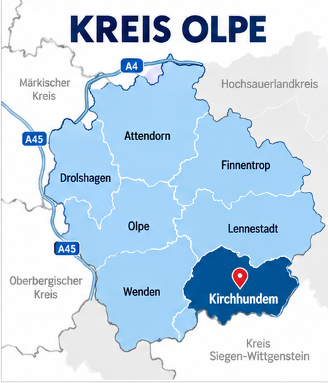 Karte Kreis Olpe mit Kirchhundem