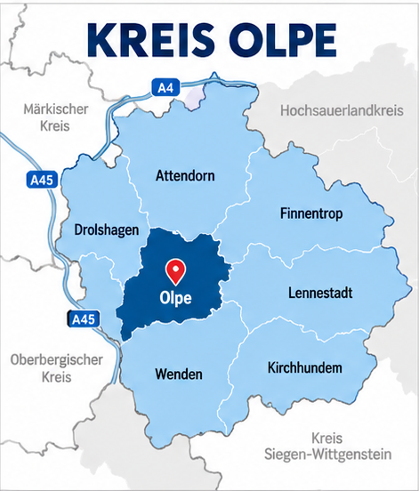 Karte Kreis Olpe mit Olpe