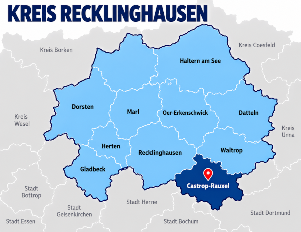 Karte Kreis Recklinghausen mit Castrop-Rauxel