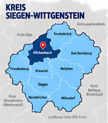 Karte Kreis Siegen-Wittgenstein mit Hilchenbach