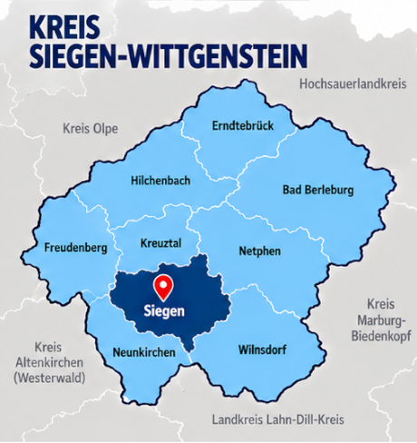 Karte Kreis Siegen-Wittgenstein mit Siegen