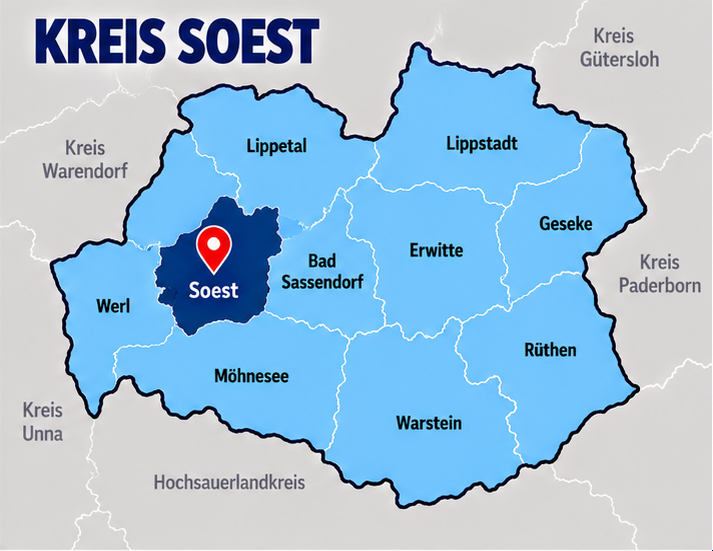 Karte Kreis Soest mit Soest