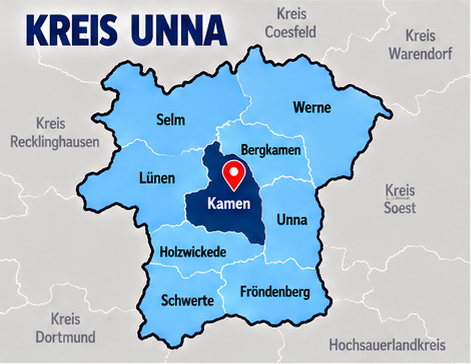 Karte Kreis Unna mit Kamen