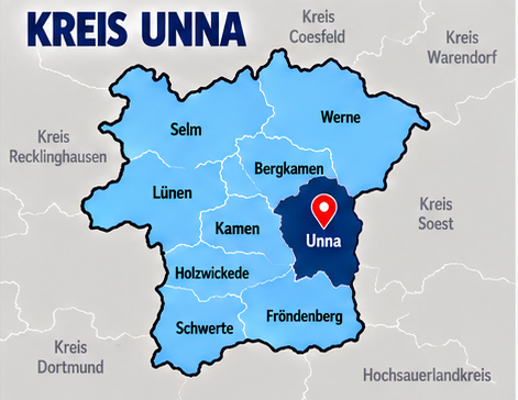 Karte Kreis Unna mit Unna