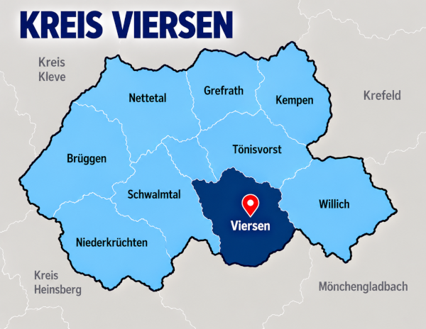 Karte Kreis Viersen mit Viersen