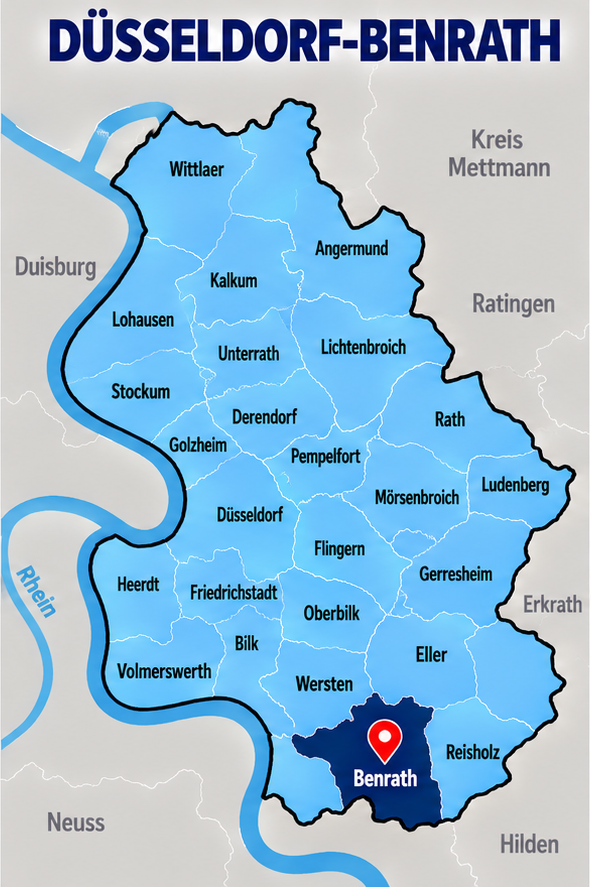 Karte Landeshauptstadt Düsseldorf mit Düsseldorf-Benrath