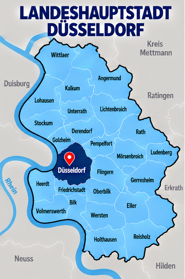 Karte Landeshauptstadt Düsseldorf mit Düsseldorf