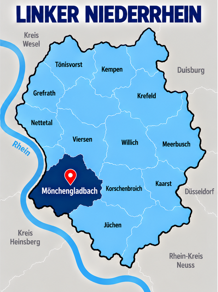 Karte Linker Niederrhein mit Mönchengladbach