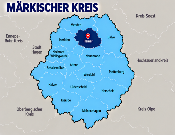 Karte Märkischer Kreis mit Hemer