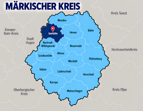 Karte Märkischer Kreis mit Iserlohn