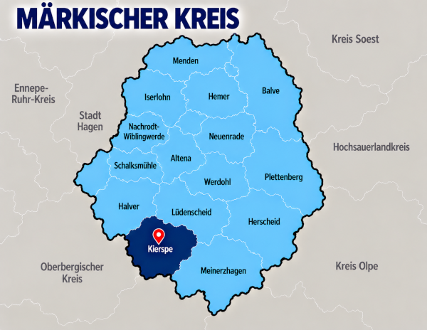 Karte Märkischer Kreis mit Kierspe