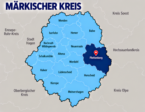 Karte Märkischer Kreis mit Plettenberg