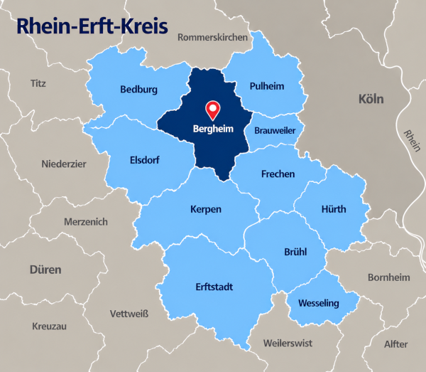 Karte Rhein-Erft-Kreis mit Bergheim