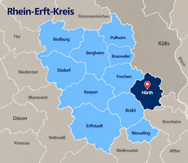 Karte Rhein-Erft-Kreis mit Hürth