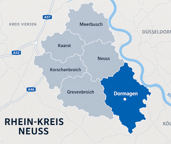 Karte Rhein-Kreis Neuss mit Dormagen