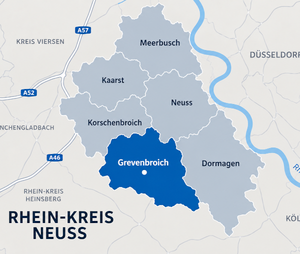 Karte Rhein-Kreis Neuss mit Grevenbroich