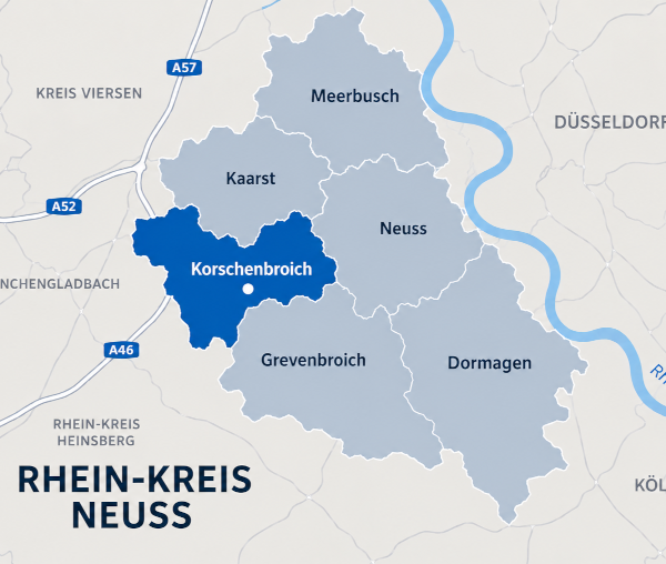 Karte Rhein-Kreis Neuss mit Korschenbroich