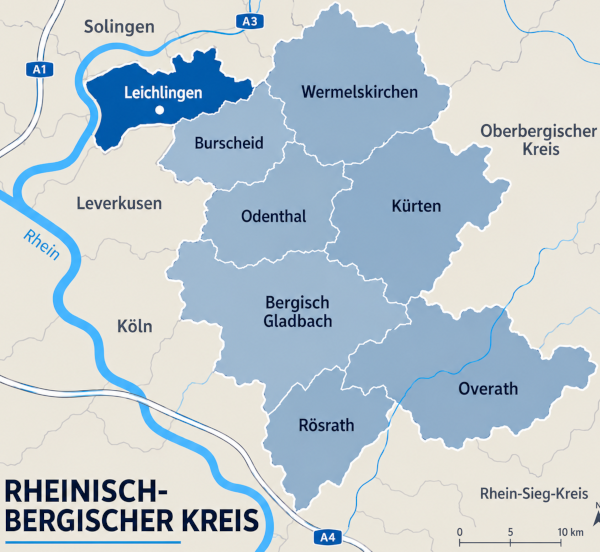 Karte Rheinisch-Bergischer Kreis mit Leichlingen