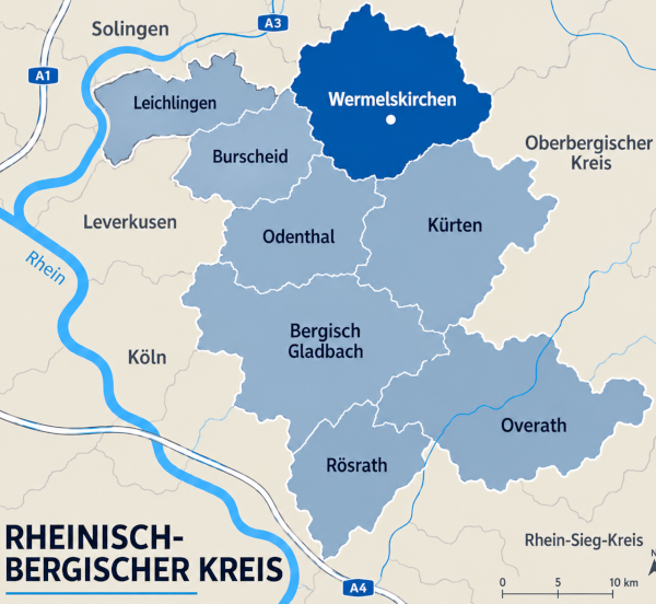 Karte Rheinisch-Bergischer Kreis mit Wermelskirchen
