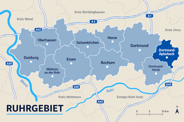 Karte Ruhrgebiet mit Dortmund-Aplerbeck