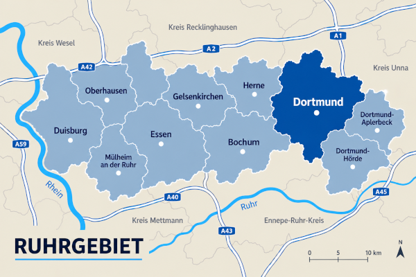Karte Ruhrgebiet mit Dortmund