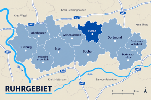 Karte Ruhrgebiet mit Herne