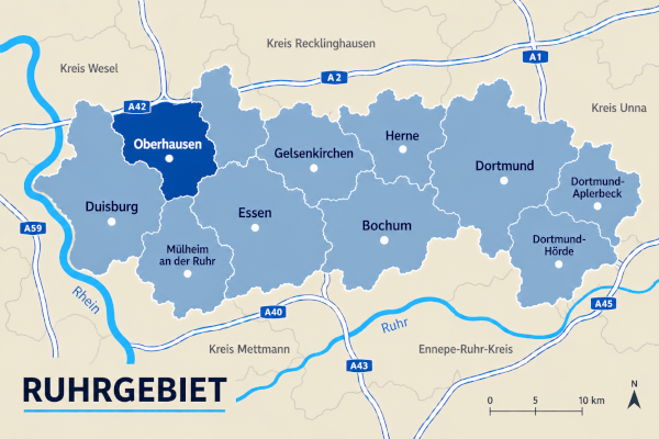 Karte Ruhrgebiet mit Oberhausen