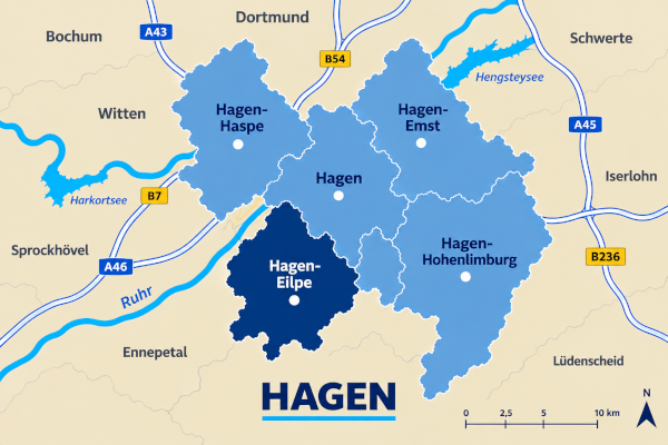 Karte Stadt Hagen mit Hagen-Eilpe