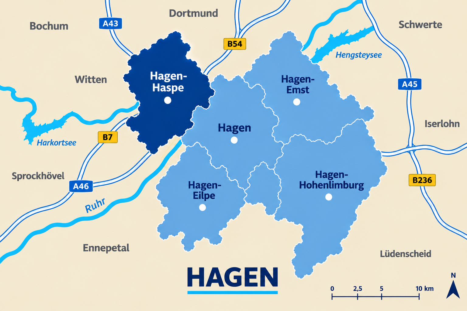 Karte Stadt Hagen mit Hagen-Haspe