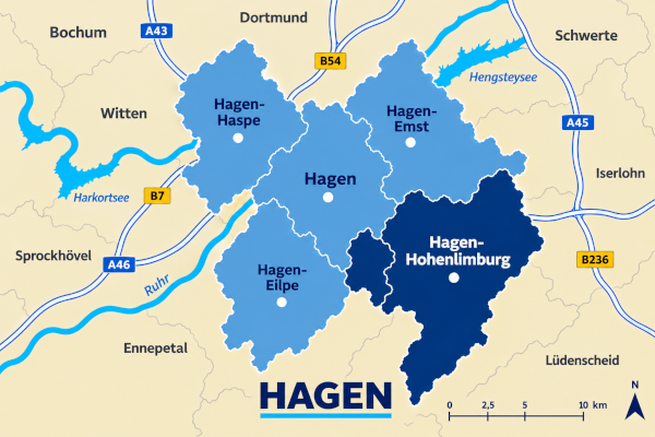 Karte Stadt Hagen mit Hagen-Hohenlimburg