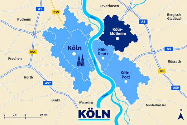 Karte Stadt Köln mit Köln-Mülheim